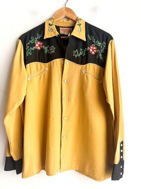 Square Dance Designs 50s Gabardine Western Shirt Floral d L